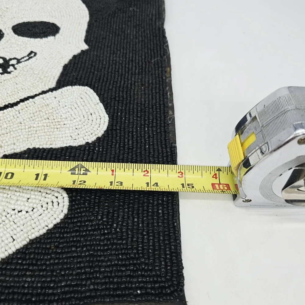 VTG Beaded Skull Crossbones Panel Tapestry Wall Art Jolly Roger 15x15 Handmade